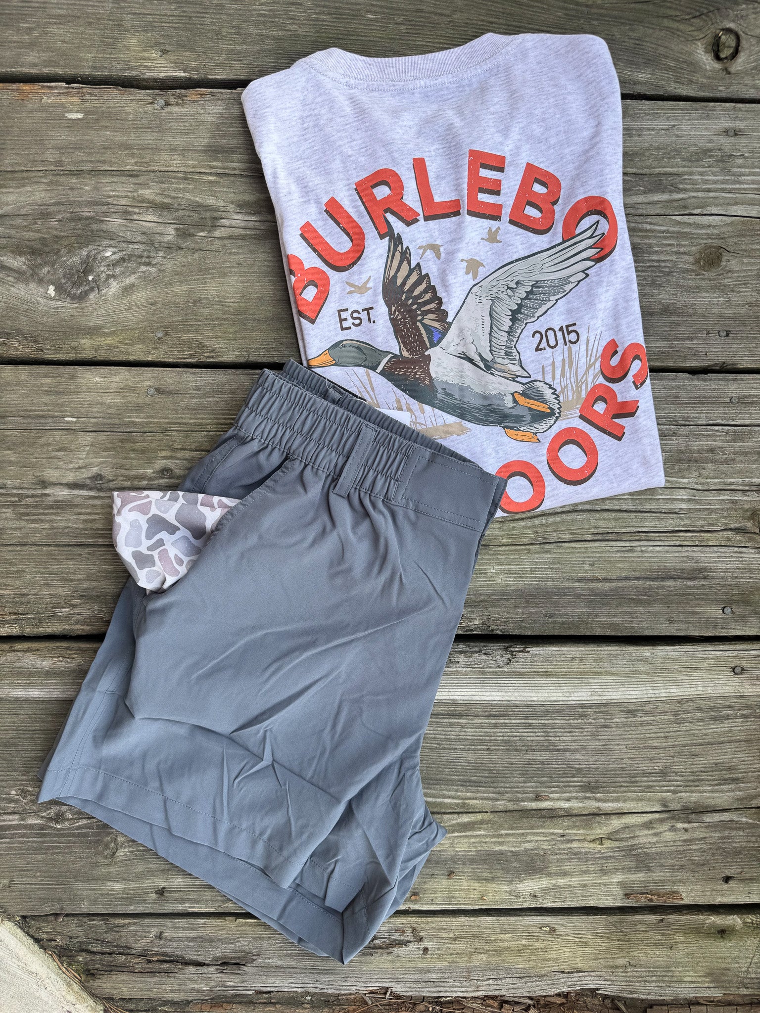 Men's Burlebo 7" Everyday Short - River Rock Grey - Classic Deer Camo Pocket - Image 8